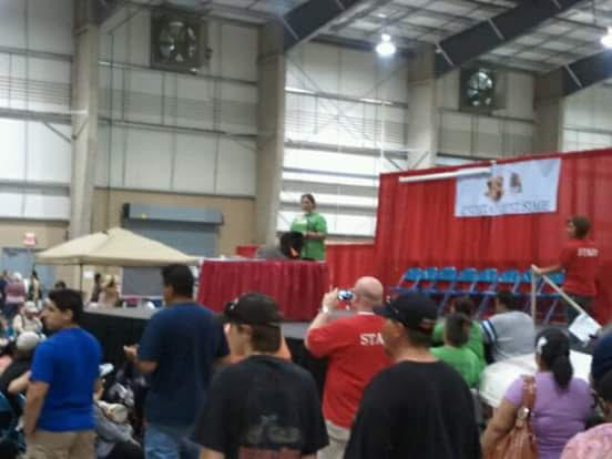 Susie speaking at a dog training event